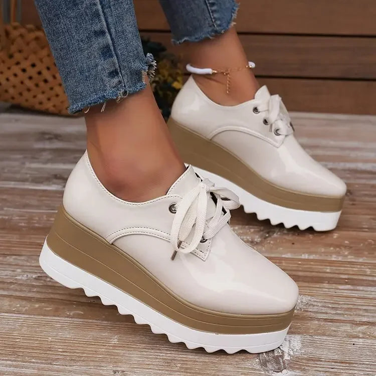 Celeste - Women's Glossy Platform Lace-Up Sneakers