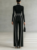 Celeste - Women's Mock-Neck Top & Wide-Leg Piped Pants Set