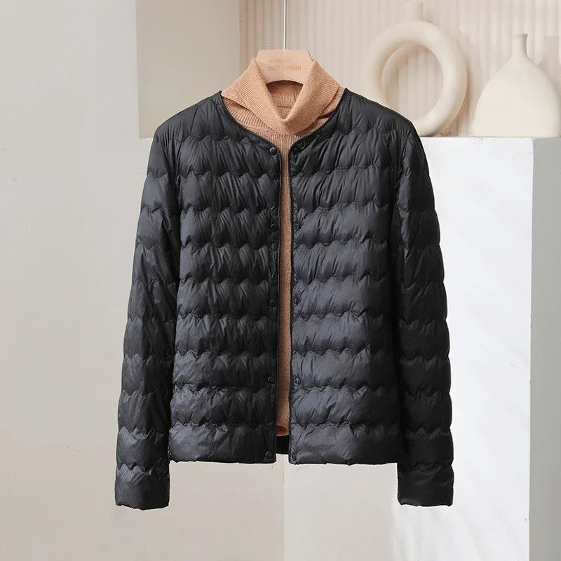 Cindy - Women's Wave-Quilted Puffer Jacket with Crew Neck