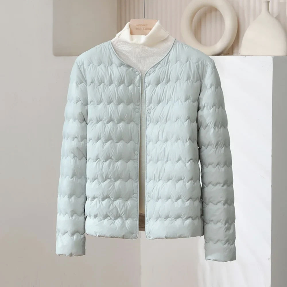 Cindy - Women's Wave-Quilted Puffer Jacket with Crew Neck