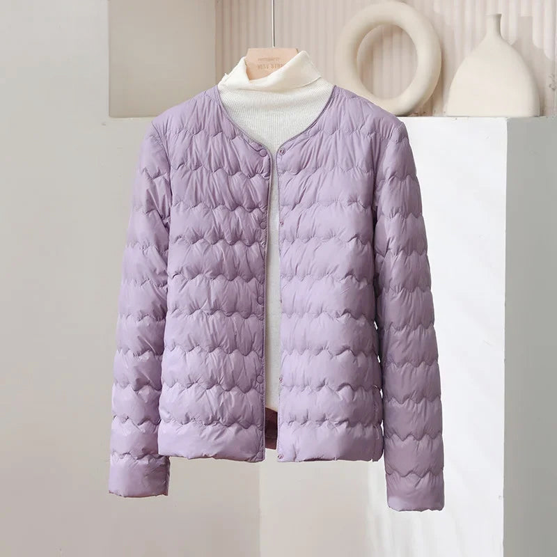 Cindy - Women's Wave-Quilted Puffer Jacket with Crew Neck