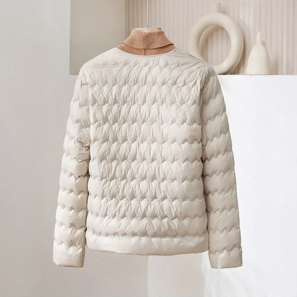 Cindy - Women's Wave-Quilted Puffer Jacket with Crew Neck