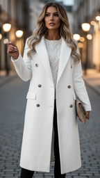 Clay - Women's Double-Breasted Longline Coat with Notch Lapels