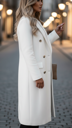 Clay - Women's Double-Breasted Longline Coat with Notch Lapels