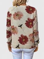 Cordelia - Women's Floral Knit Sweater with Openwork Cuffs