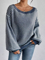 Dorothy - Women's Striped Lantern-Sleeve Pullover