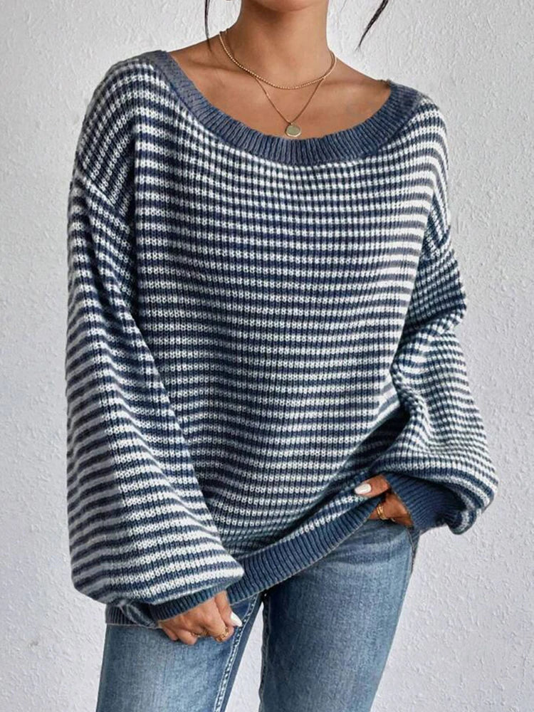 Dorothy - Women's Striped Lantern-Sleeve Pullover