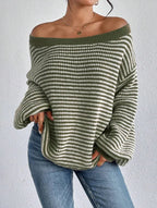 Dorothy - Women's Striped Lantern-Sleeve Pullover