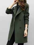 Edna - Women's Double-Breasted Longline Coat with Notch Lapels