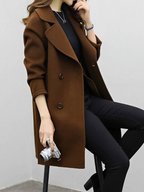 Edna - Women's Double-Breasted Longline Coat with Notch Lapels