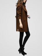 Edna - Women's Double-Breasted Longline Coat with Notch Lapels