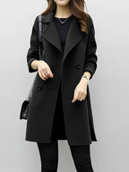 Edna - Women's Double-Breasted Longline Coat with Notch Lapels