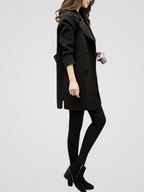 Edna - Women's Double-Breasted Longline Coat with Notch Lapels