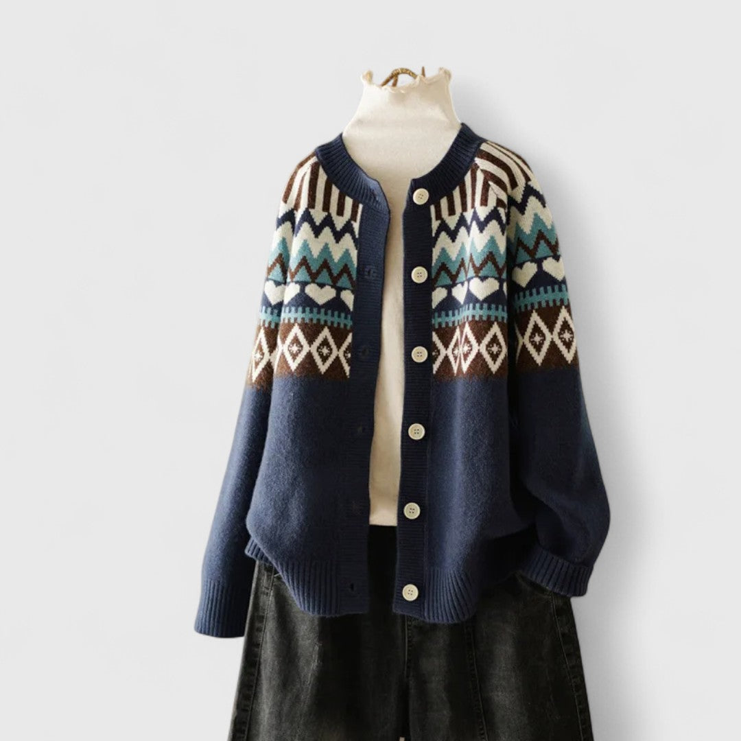 Edna - Women's Jacquard Button-Front Cardigan