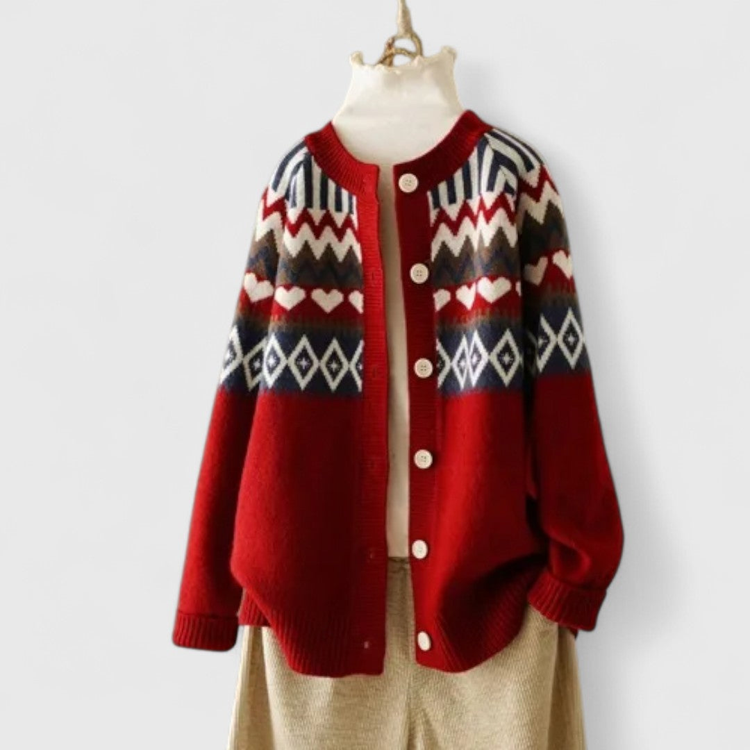 Edna - Women's Jacquard Button-Front Cardigan