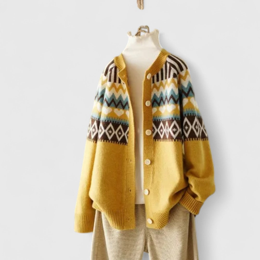 Edna - Women's Jacquard Button-Front Cardigan