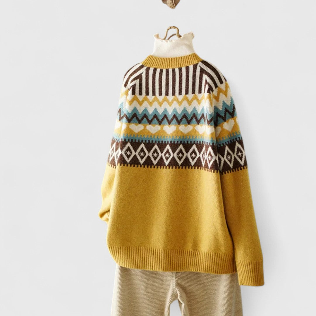Edna - Women's Jacquard Button-Front Cardigan