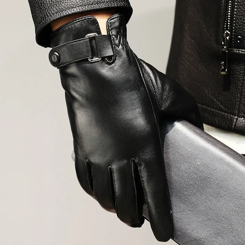 Edward - Men's Genuine Leather Gloves with Snap-Closure Wrist Strap