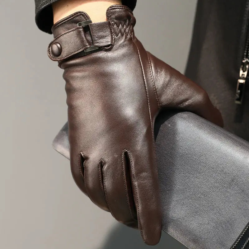 Edward - Men's Genuine Leather Gloves with Snap-Closure Wrist Strap
