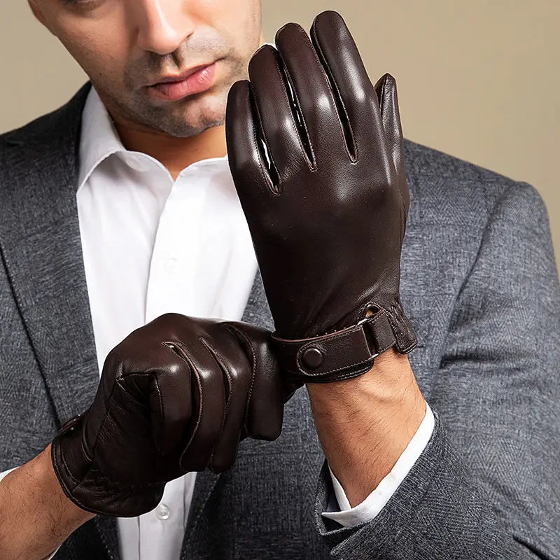 Edward - Men's Genuine Leather Gloves with Snap-Closure Wrist Strap