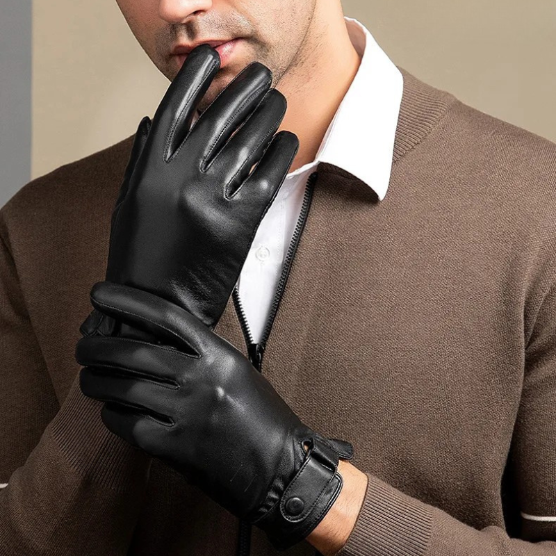 Edward - Men's Genuine Leather Gloves with Snap-Closure Wrist Strap