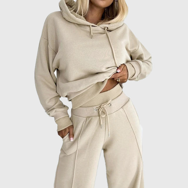 Elaina - Women's Cropped Hoodie & Wide-Leg Lounge Pants Set