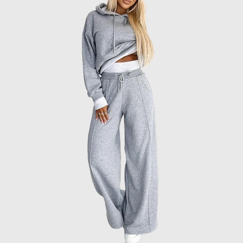 Elaina - Women's Cropped Hoodie & Wide-Leg Lounge Pants Set