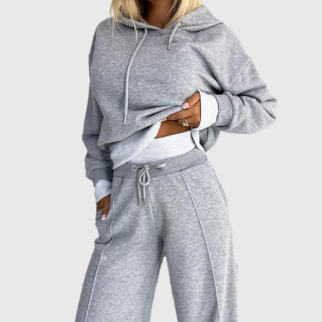 Elaina - Women's Cropped Hoodie & Wide-Leg Lounge Pants Set