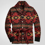 Elias - Men's Belted Shawl Collar Cardigan with Geometric Knit