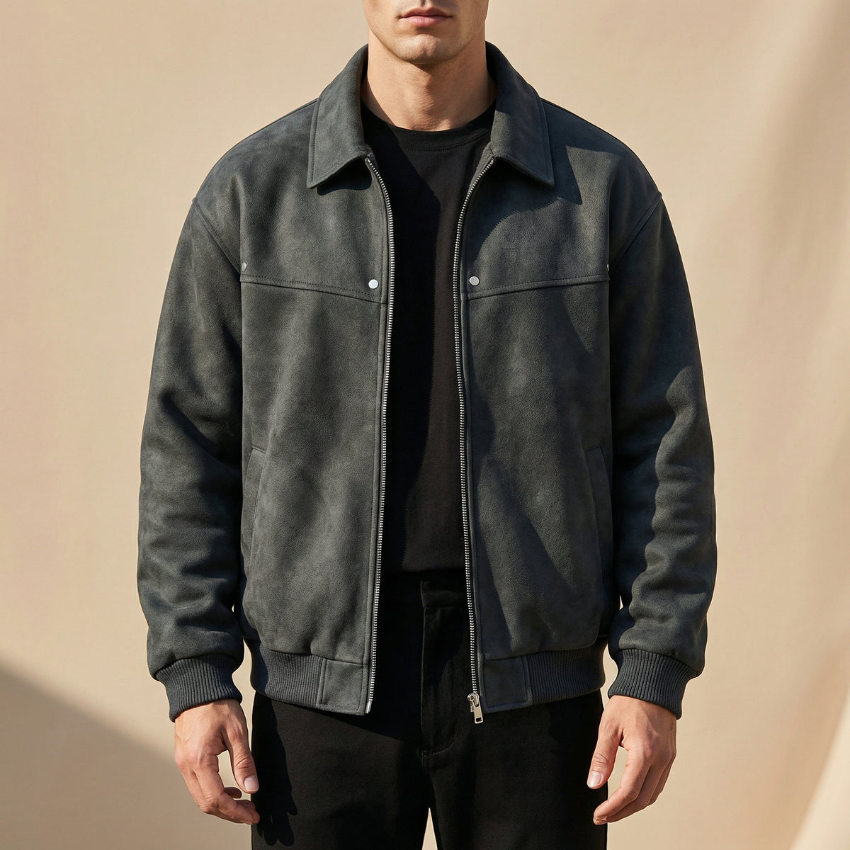 Elliott - Men's Suede Bomber Jacket with Ribbed Cuffs