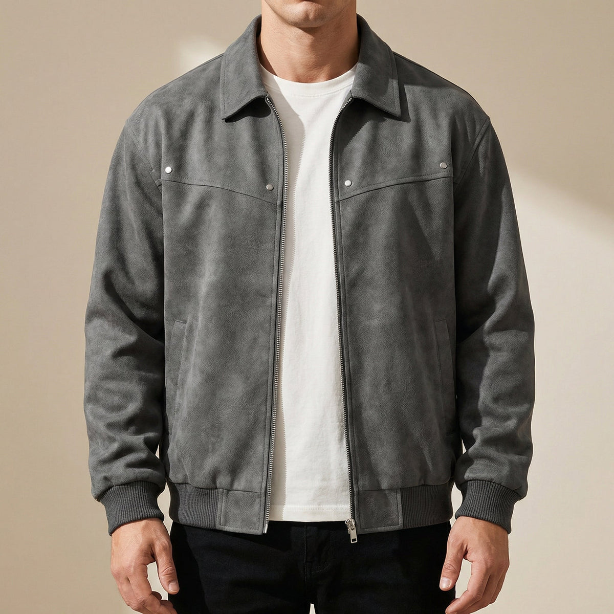 Elliott - Men's Suede Bomber Jacket with Ribbed Cuffs