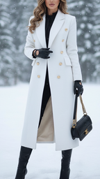 Erica - Women's Double-Breasted Longline Coat with Gold-Tone Buttons