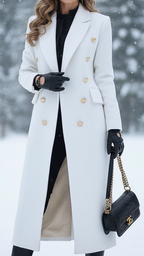 Erica - Women's Double-Breasted Longline Coat with Gold-Tone Buttons