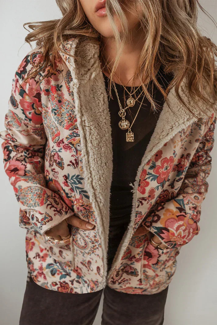 Eula - Women's Floral Paisley Blazer with Sherpa Lining