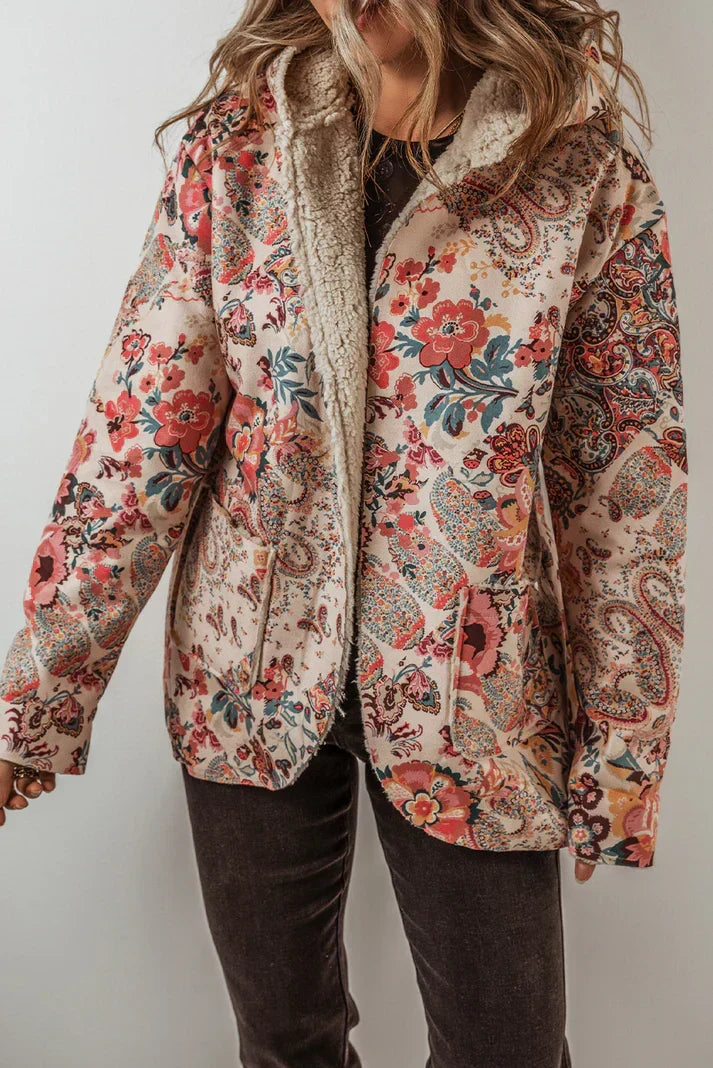 Eula - Women's Floral Paisley Blazer with Sherpa Lining