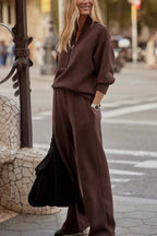 Everly - Women's Half-Zip Knit Pullover & Wide-Leg Pant Set
