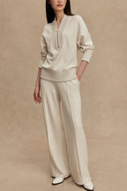 Everly - Women's Half-Zip Knit Pullover & Wide-Leg Pant Set