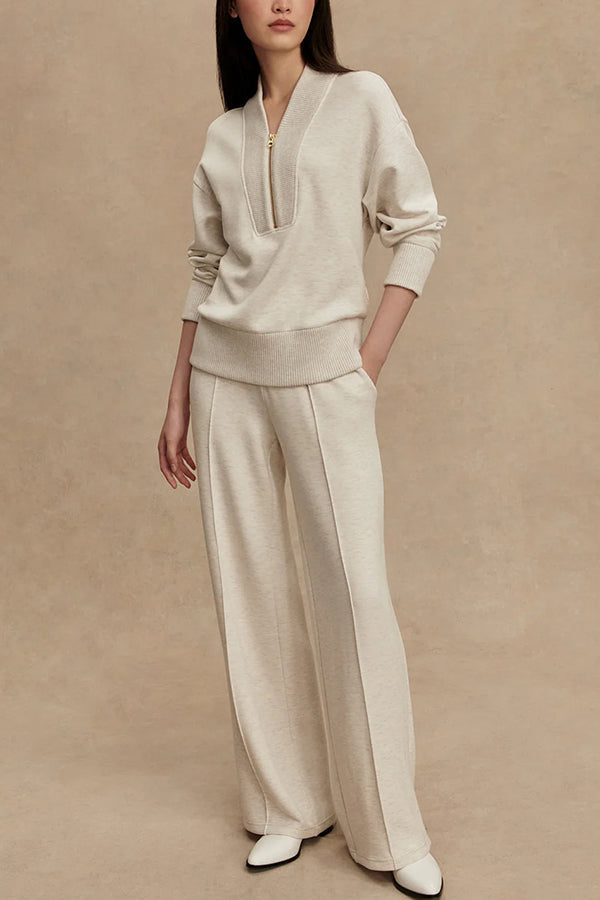Everly - Women's Half-Zip Knit Pullover & Wide-Leg Pant Set