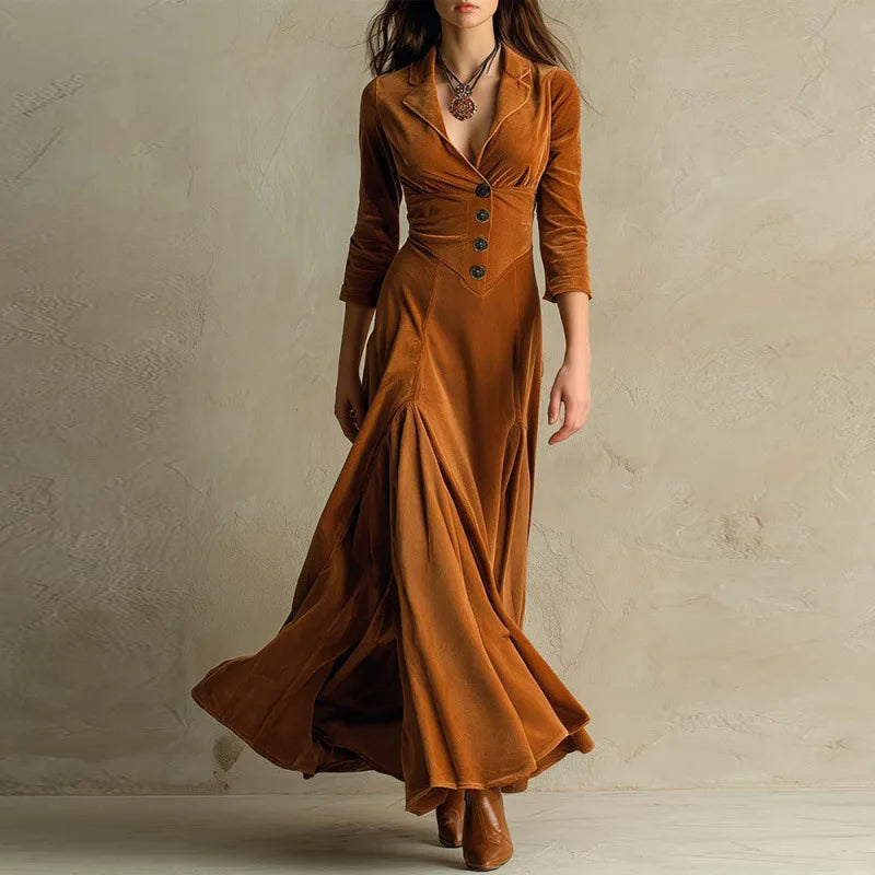 Felicity - Women's Velvet Wrap Maxi Dress with Button Front
