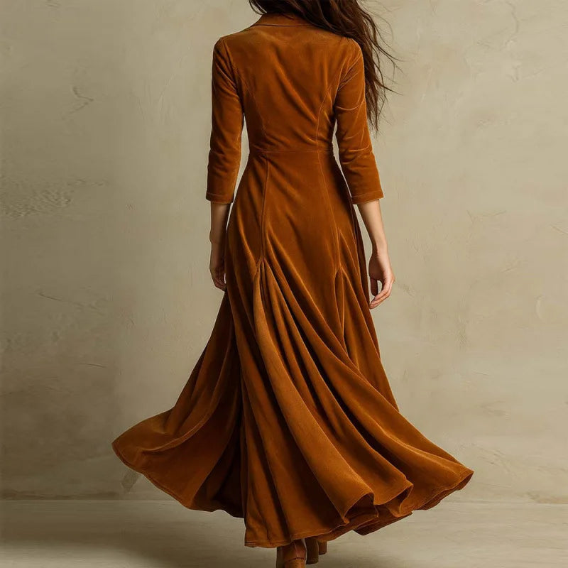 Felicity - Women's Velvet Wrap Maxi Dress with Button Front