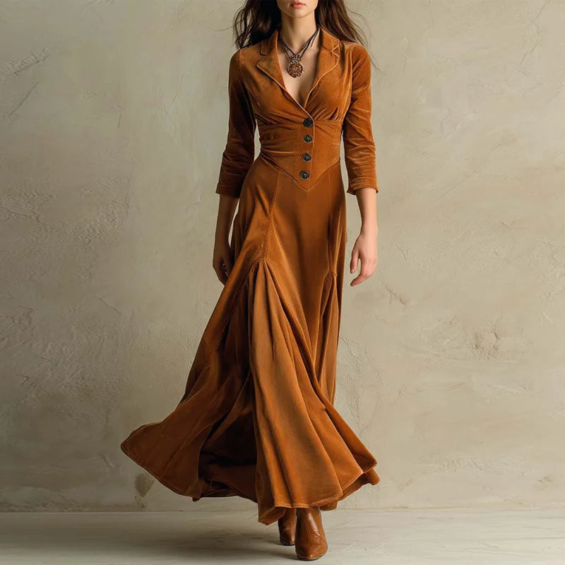 Felicity - Women's Velvet Wrap Maxi Dress with Button Front