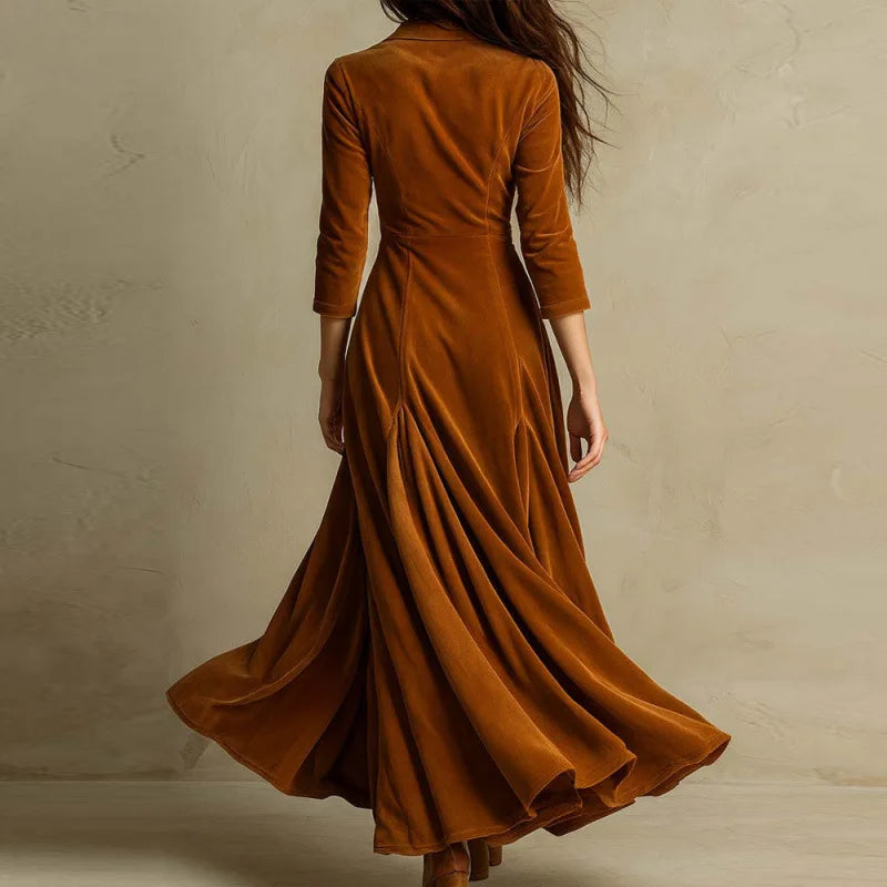 Felicity - Women's Velvet Wrap Maxi Dress with Button Front