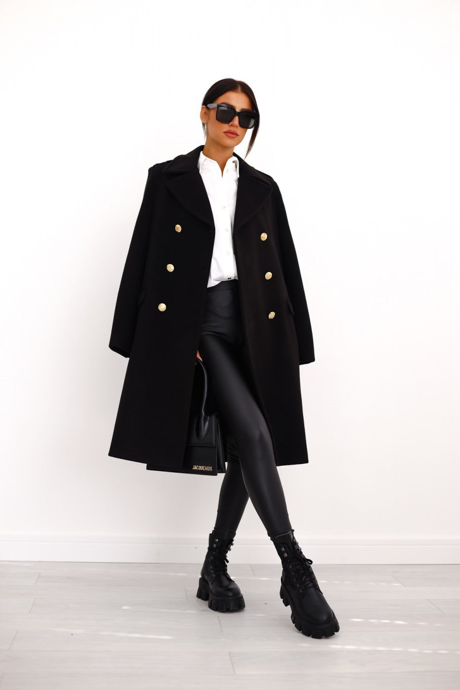Flora - Women's Double-Breasted Longline Coat with Peak Lapels