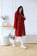 Flora - Women's Double-Breasted Longline Coat with Peak Lapels