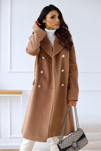 Flora - Women's Double-Breasted Longline Coat with Peak Lapels