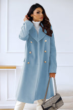 Flora - Women's Double-Breasted Longline Coat with Peak Lapels