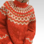 Gia - Women's Fair Isle Turtleneck Sweater with Geometric Yoke