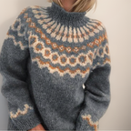 Gia - Women's Fair Isle Turtleneck Sweater with Geometric Yoke