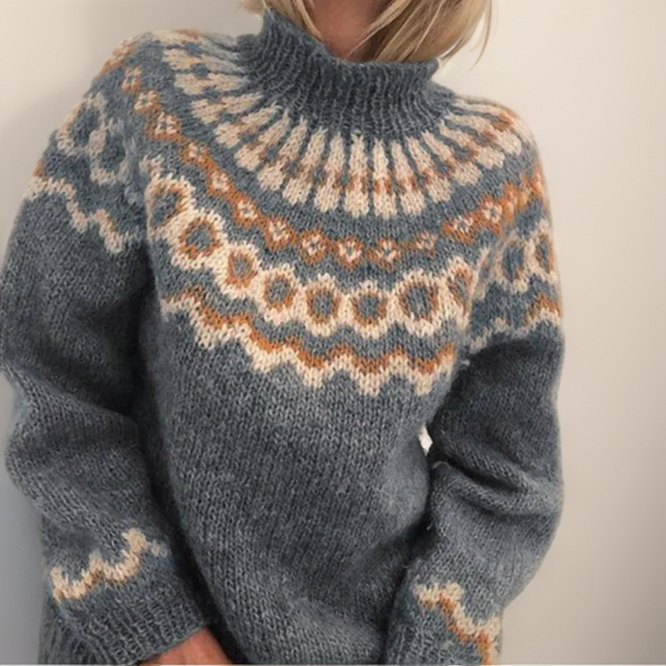 Gia - Women's Fair Isle Turtleneck Sweater with Geometric Yoke