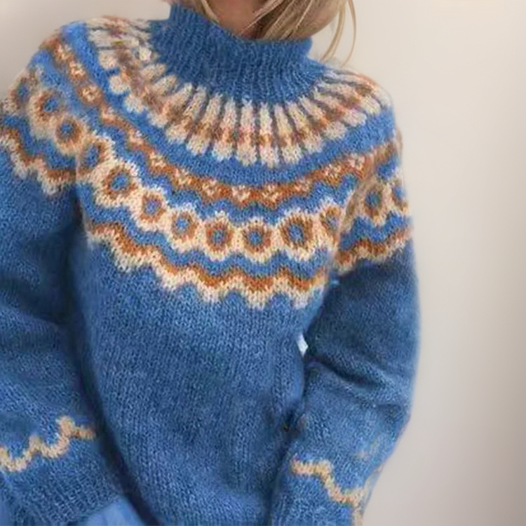 Gia - Women's Fair Isle Turtleneck Sweater with Geometric Yoke